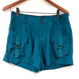Club Monaco Teal Silk Shorts Cargo 0 Pockets Satin